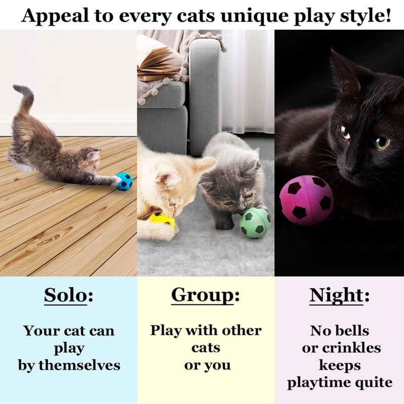 Meric CoCoo 1.5-Inch Soft Foam Cat Soccer Balls, Bouncy & Lightweight, Interactive Indoor Play Toys for Kittens & Cats, Quiet & Durable, Bright Colors, 12-Pack - Image 5